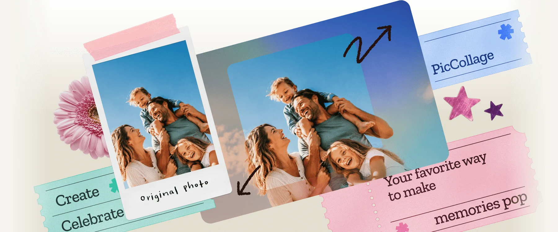 A photo seamlessly extended using PicCollage's free AI image extender tool